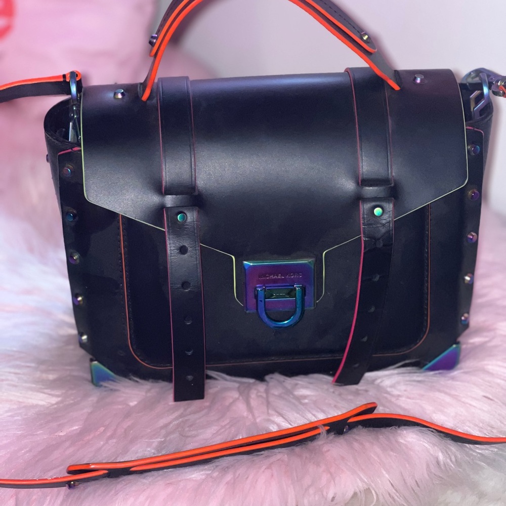 Michael Kors Black Satchel with Multicolor Hardware